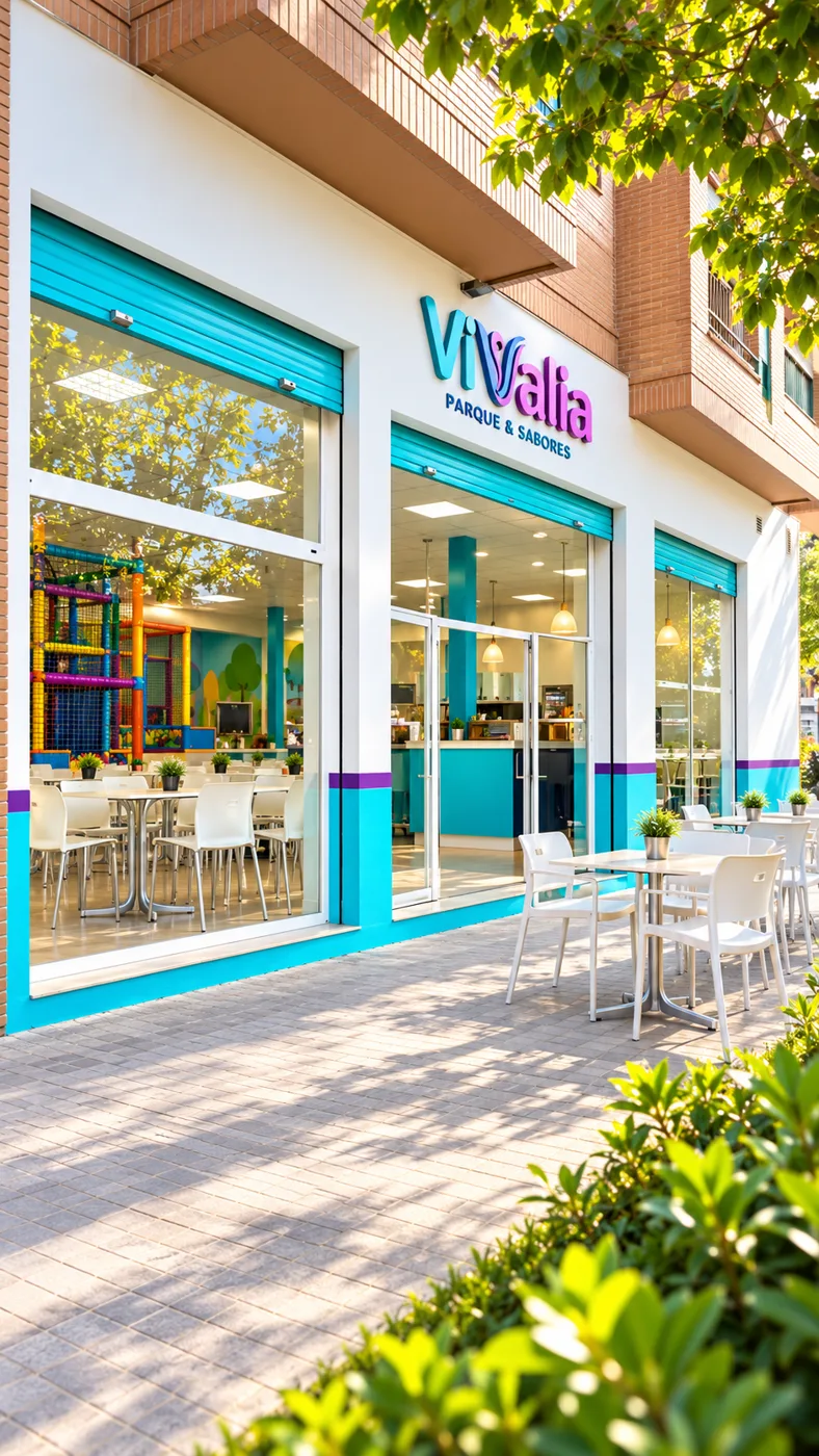 Fachada de ViValia Parque & Sabores con su terraza exterior