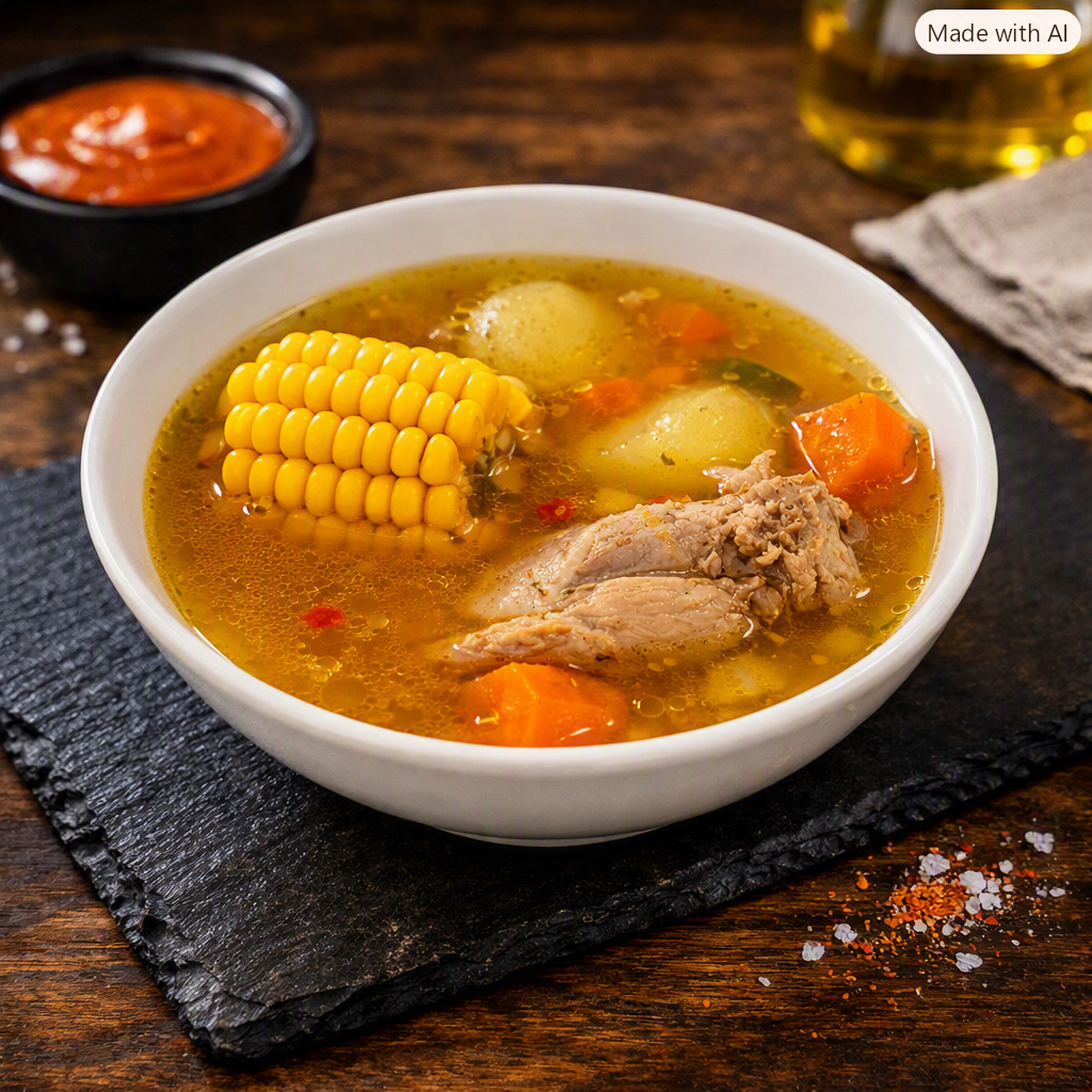 Hervido de pollo y gallina con verduras