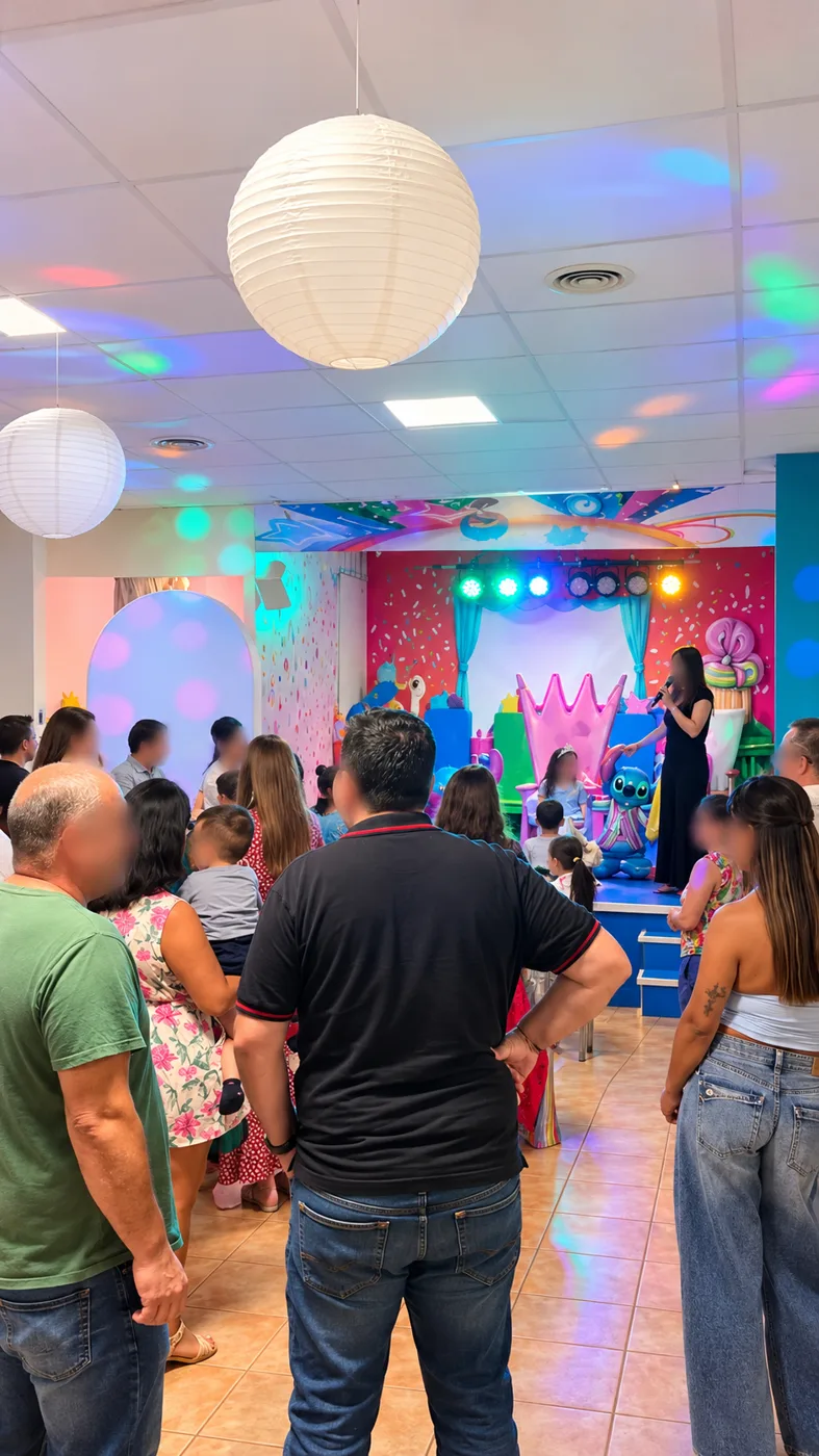 Fiesta de cumpleaños infantil con escenario y luces en ViValia